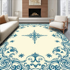 Ornate Blue Floral Swirl Pattern Rug