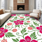 Whimsical Pink Floral Vine Pattern Rug