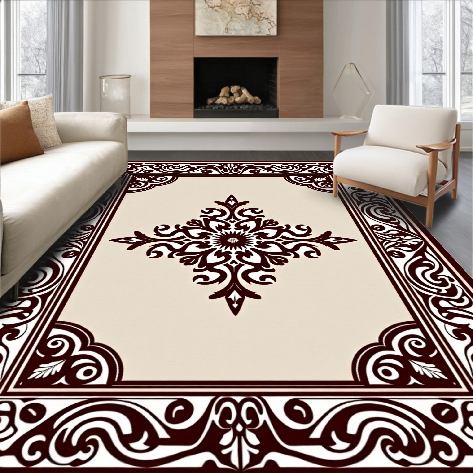 Classic Scroll Floral Medallion Design Rug