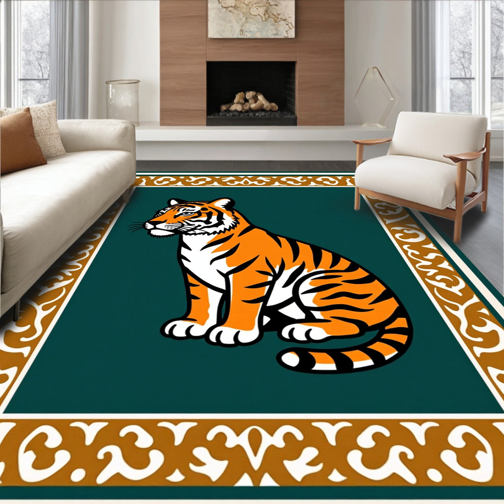 Majestic Tiger With Ornate Border Rug
