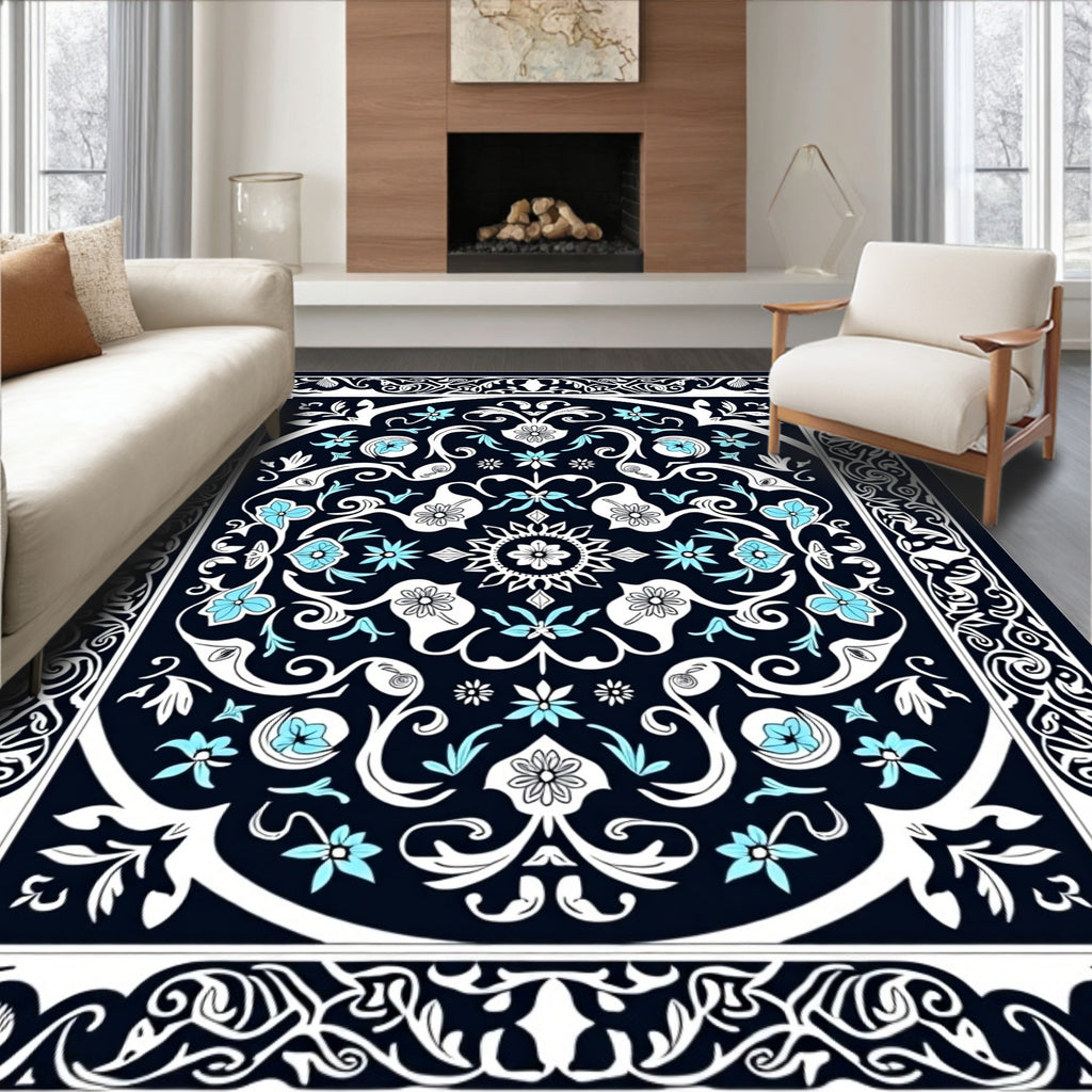 Elegant Floral Symmetry Pattern Design Rug