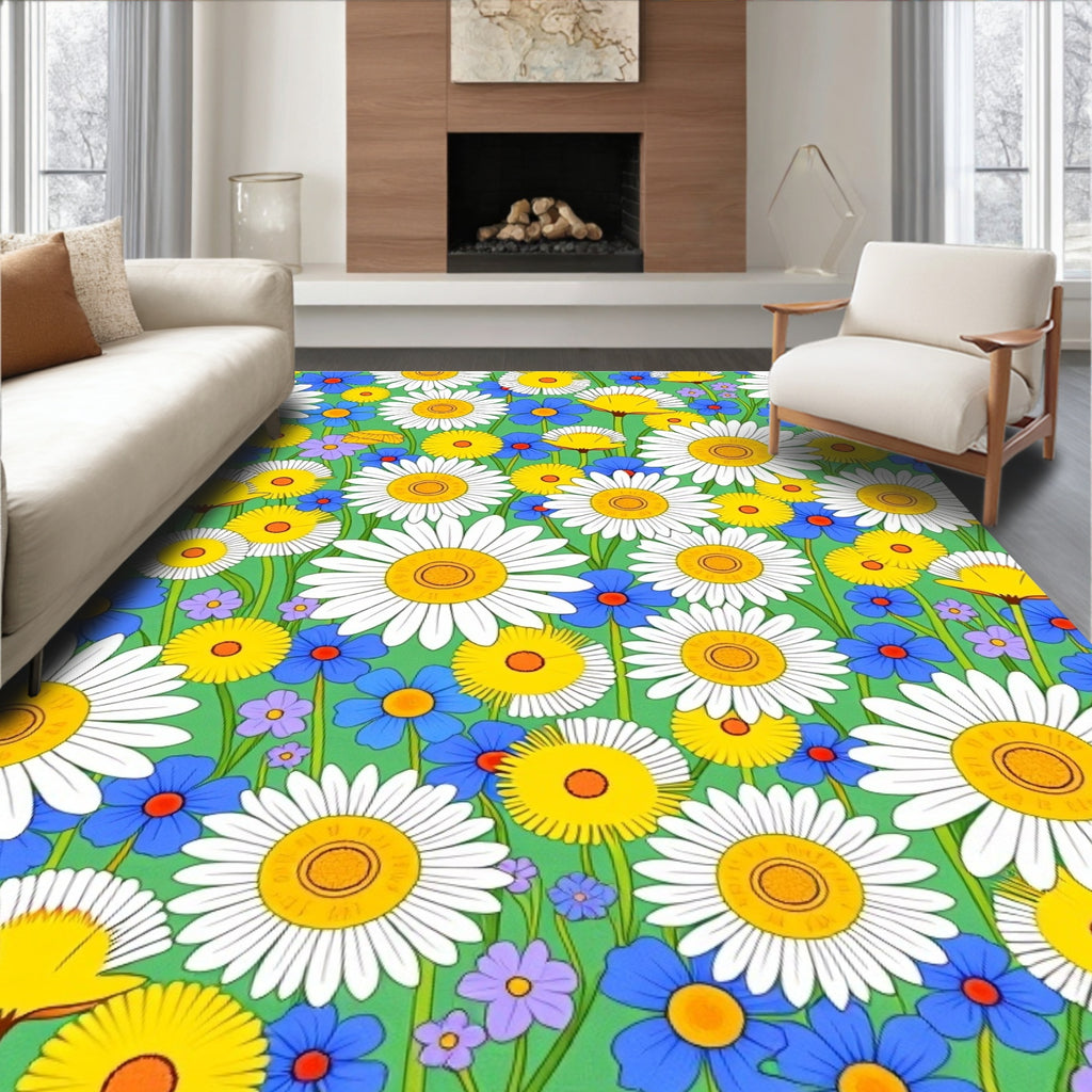 Retro Field of Flowers Design Rug