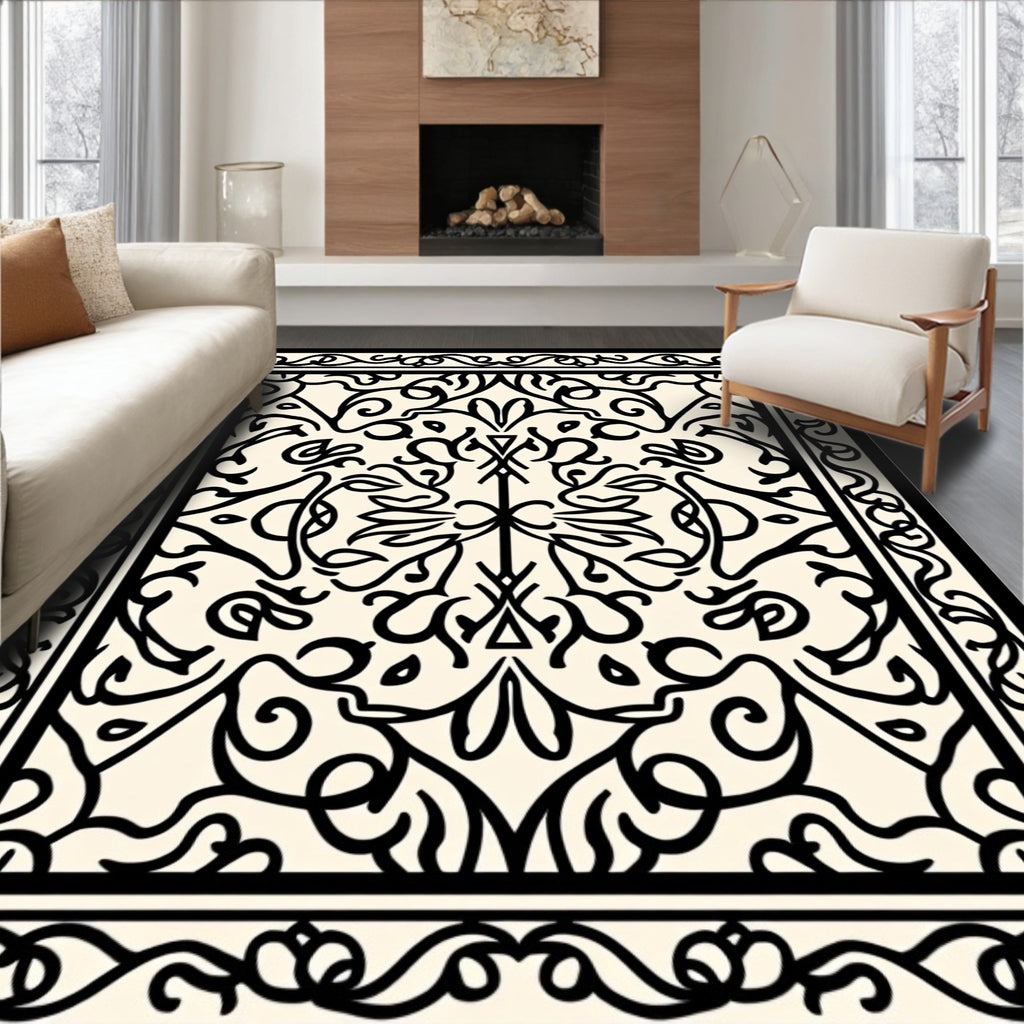 Elegant Black Filigree Pattern Rug
