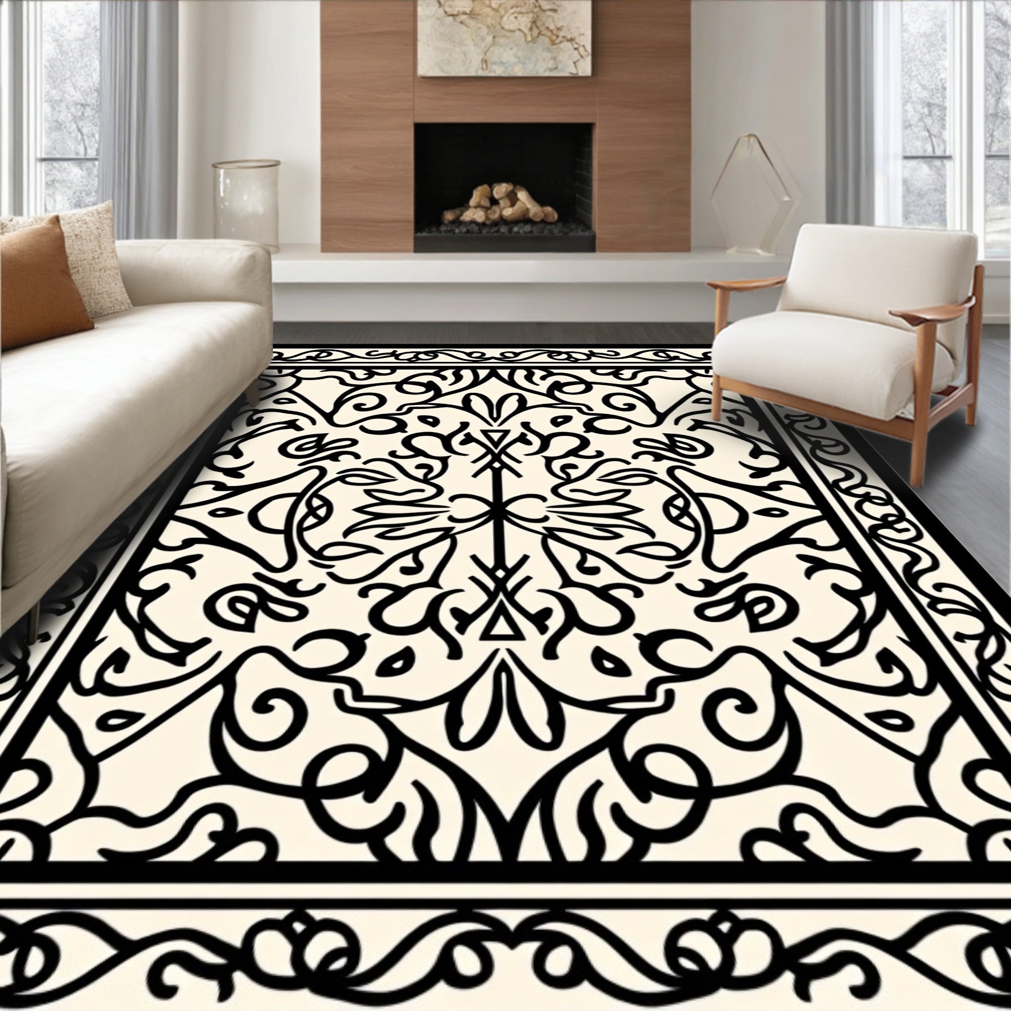 Elegant Black Filigree Pattern Rug