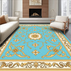 Elegant Blue Gold Floral Border Design Rug