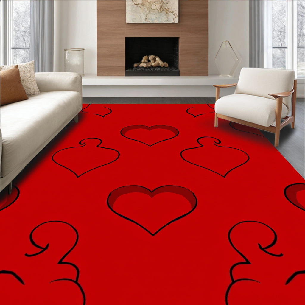 Red Heart Outline Pattern Rug