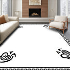 Ornate Black White Scrollwork Design Rug