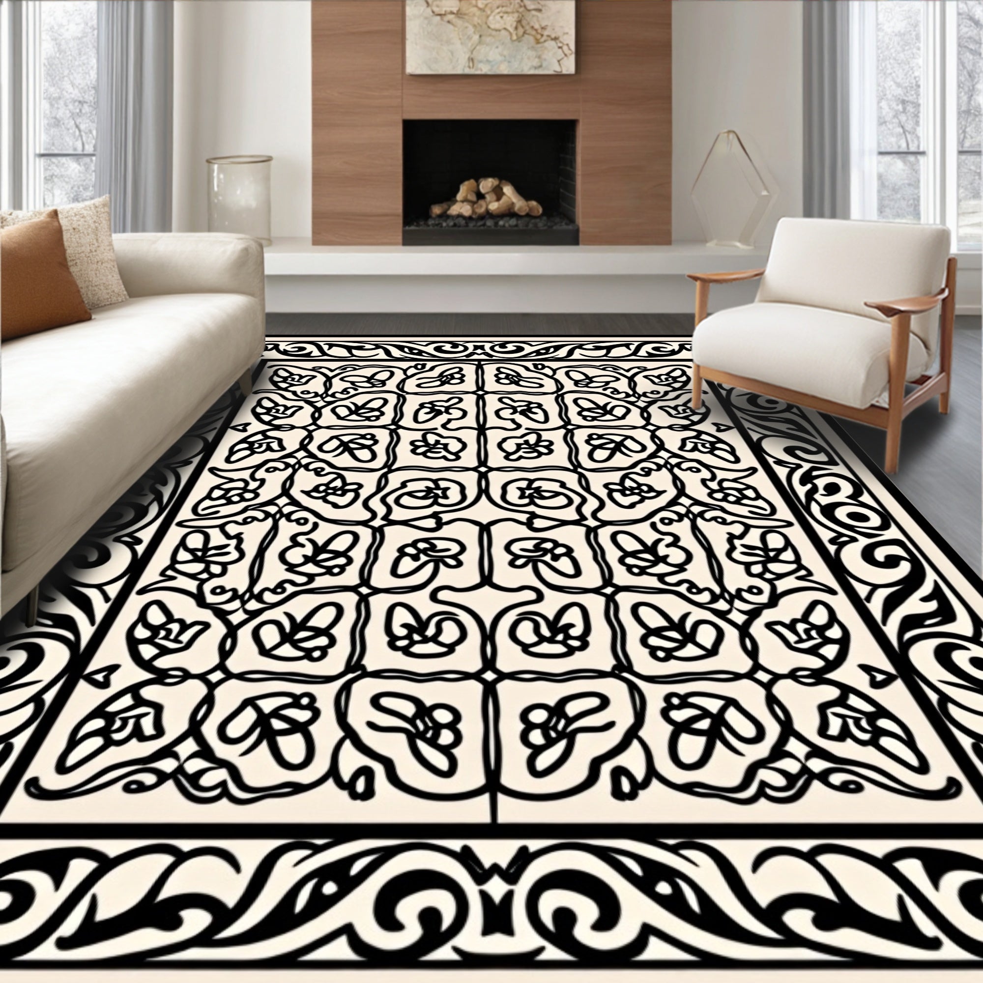 Ornate Floral Swirl Motif Rug
