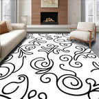 Whimsical Black Flourish Pattern Rug