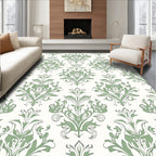 Elegant Sage Green Floral Damask Pattern Rug