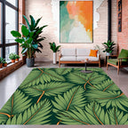 Lush Green Palm Frond Pattern Rug