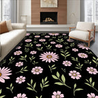 Pink Daisies On Black Background Rug