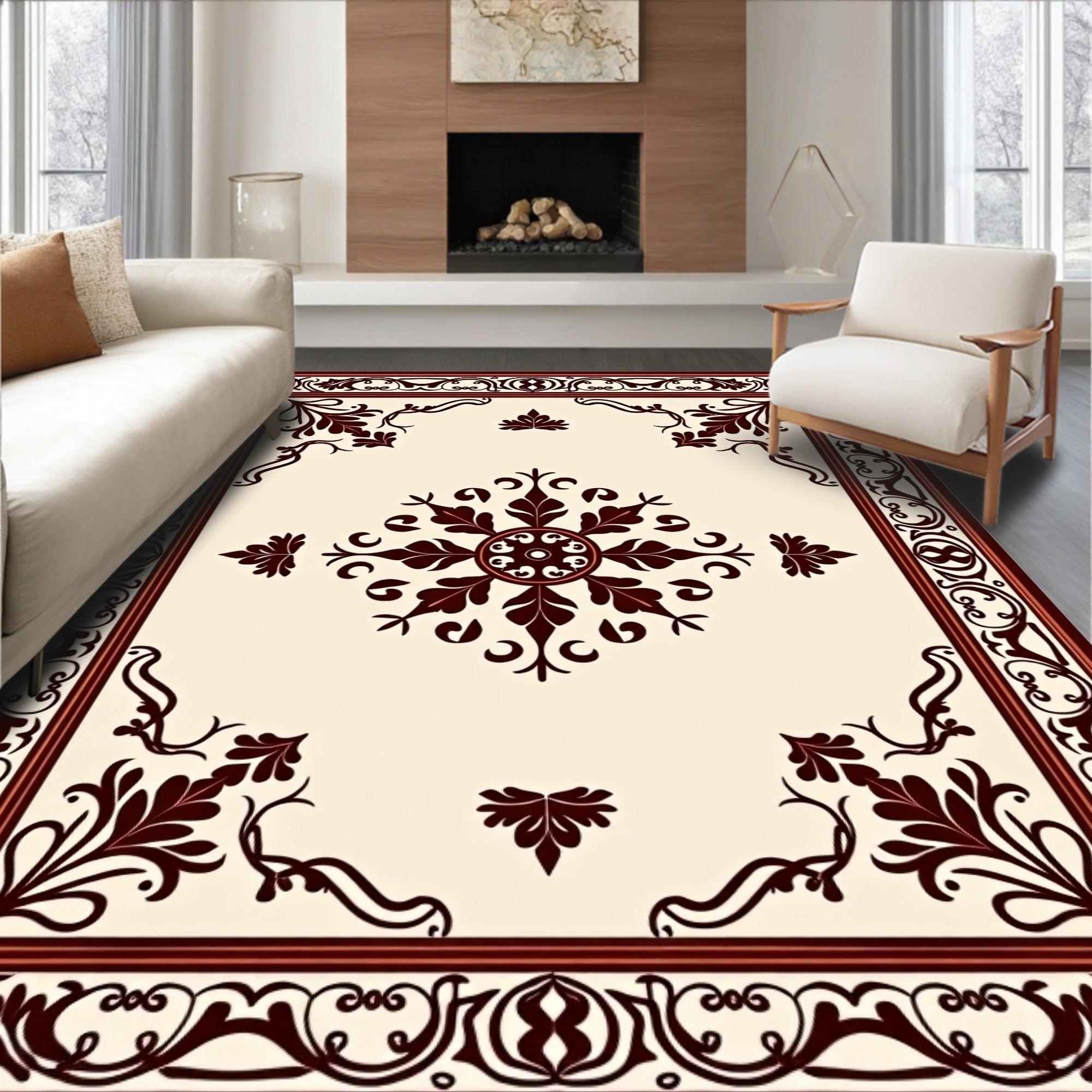 Dark Floral Medallion Border Design Rug