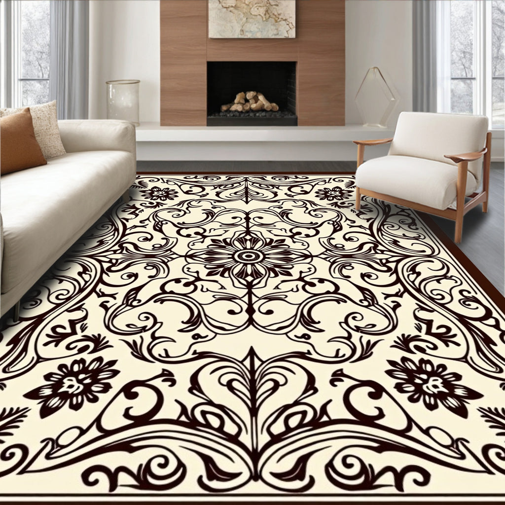 Ornate Floral Scrollwork Pattern Rug