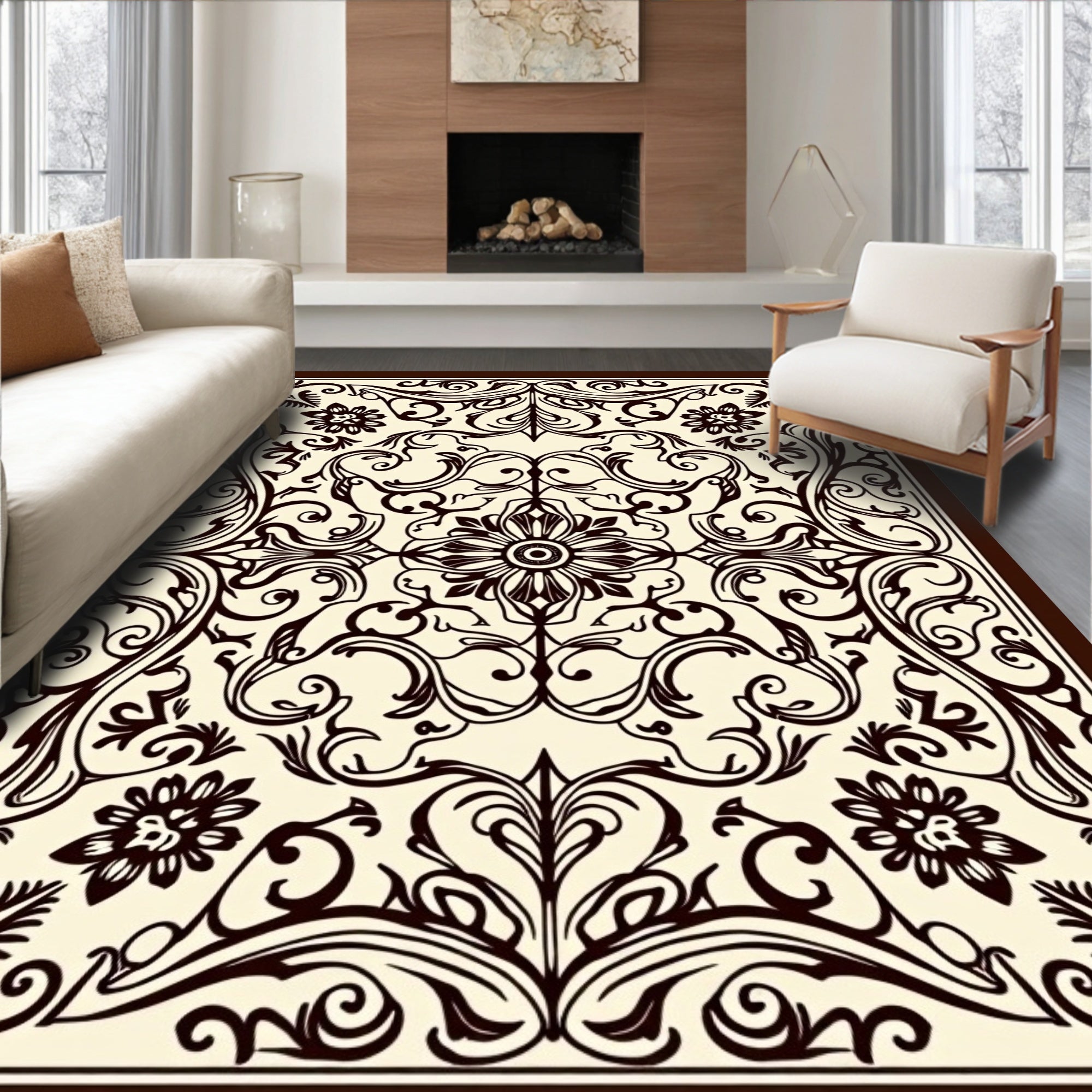Ornate Floral Scrollwork Pattern Rug