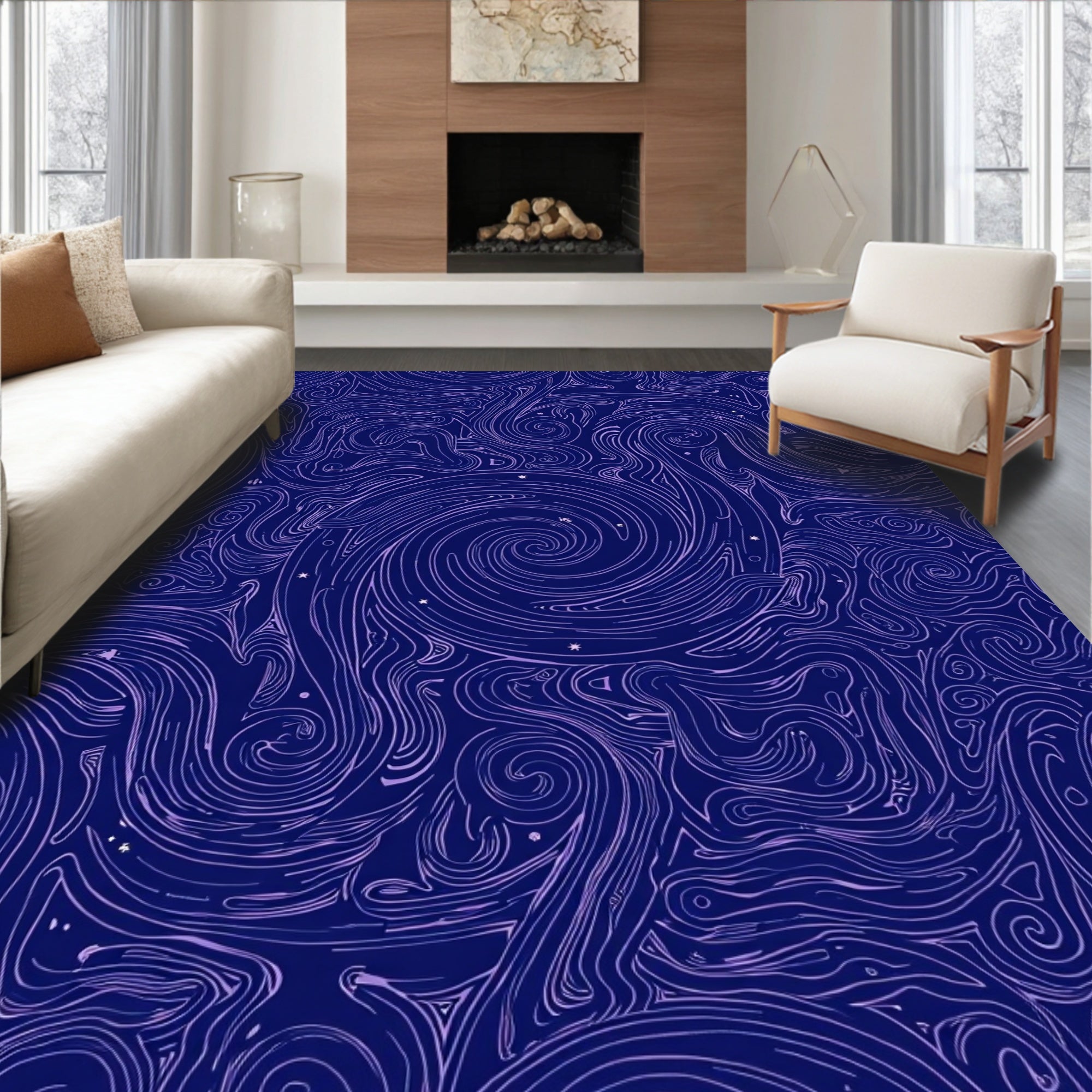 Celestial Swirls Star Patterns Rug