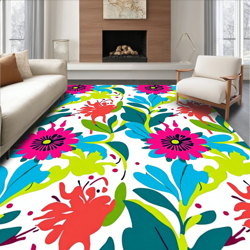 Vibrant Tropical Floral Pattern Rug