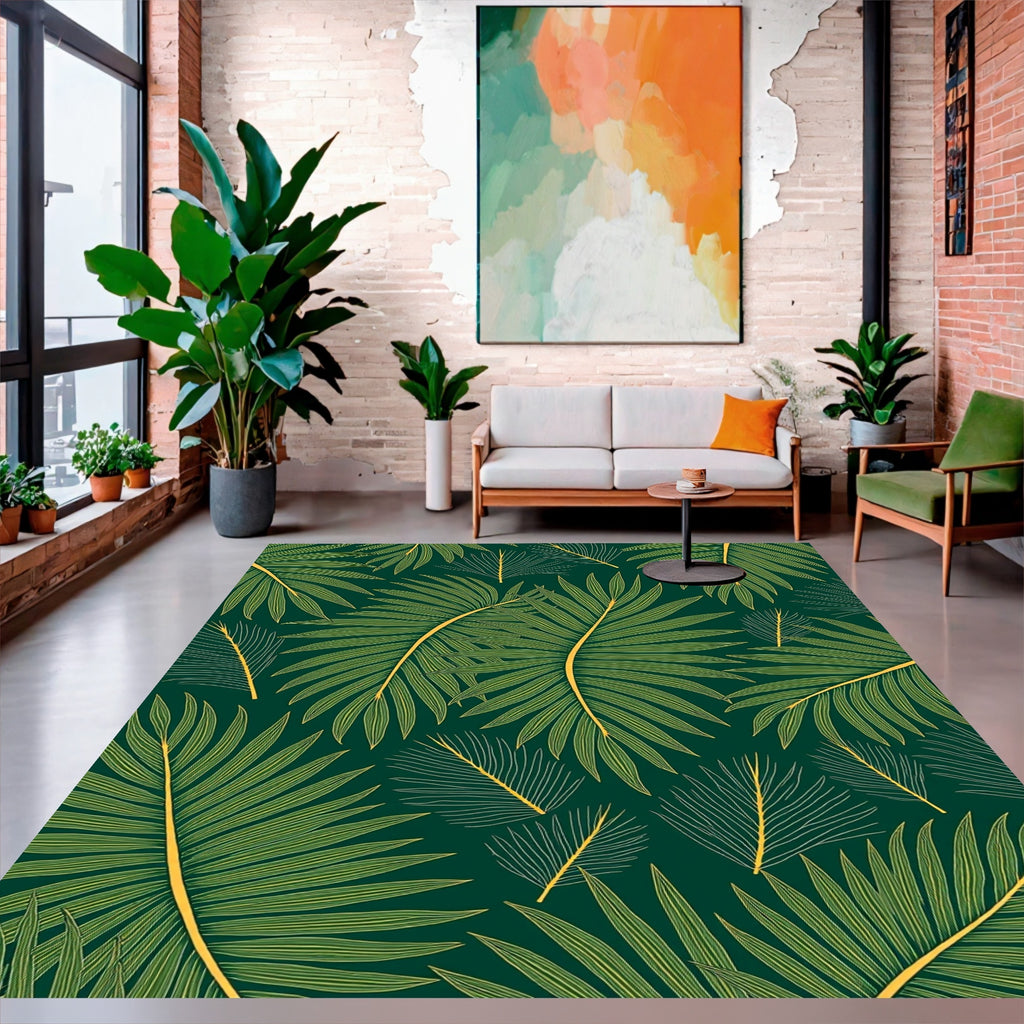 Green Tropical Leaf Pattern Design Rug