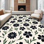Bold Black Daisy Floral Pattern Rug