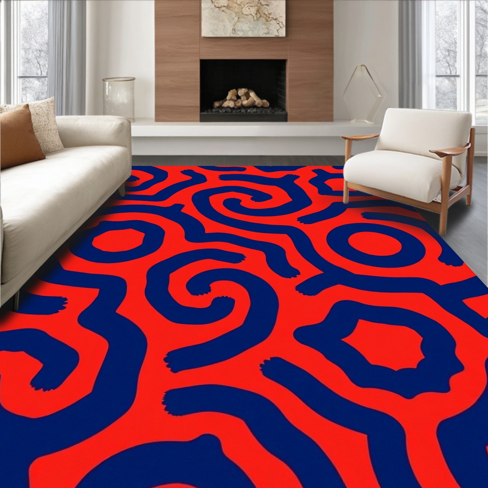 Bold Abstract Swirl Shape Pattern Rug