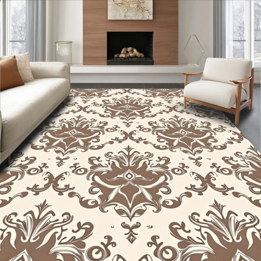 Classic Brown Ivory Damask Arabesque Rug