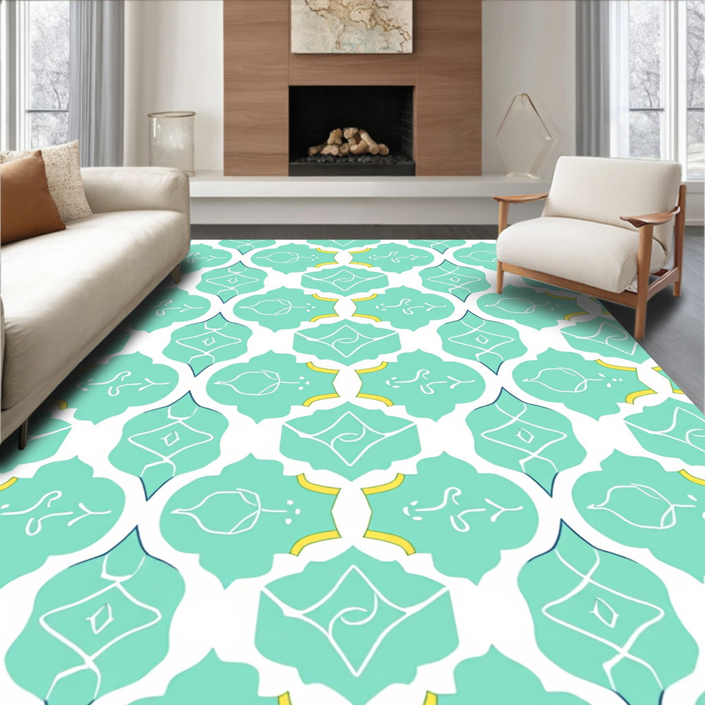 Aqua Quatrefoil Pattern Rug