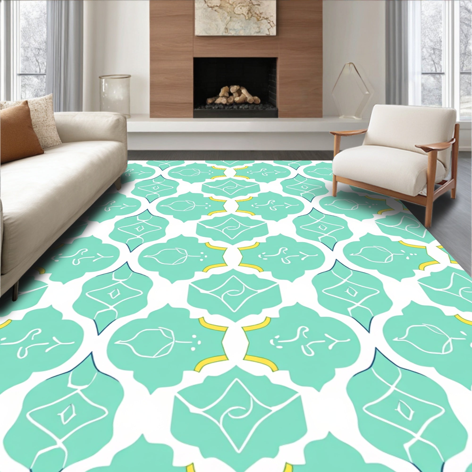 Aqua Quatrefoil Pattern Rug