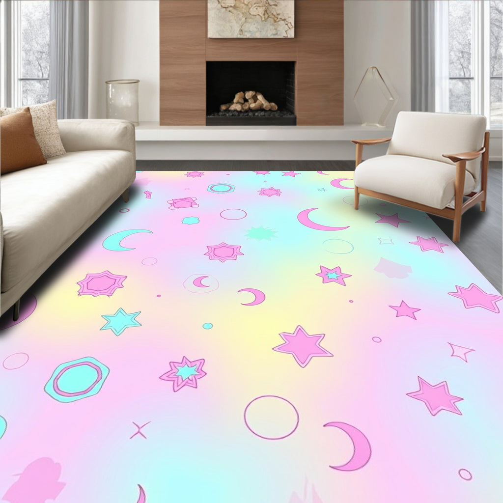 Pastel Celestial Star Moon Pattern Rug