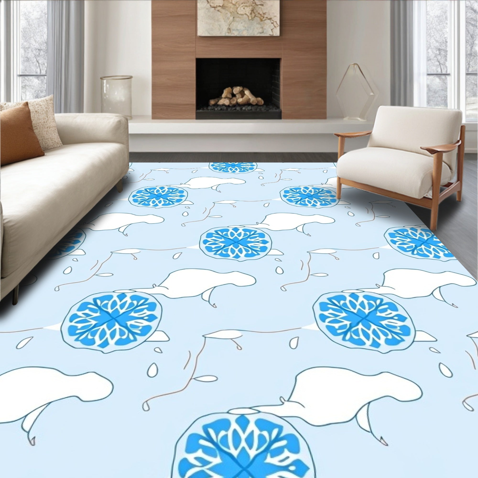 Blue Snowflake Cloud Pattern Design Rug