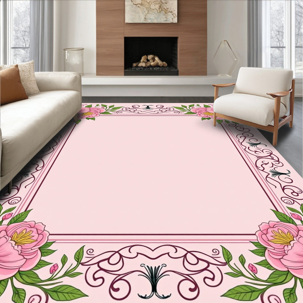 Floral Vine Decorative Pink Rug