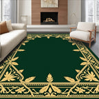 Elaborate Gold Floral Frame Pattern Rug