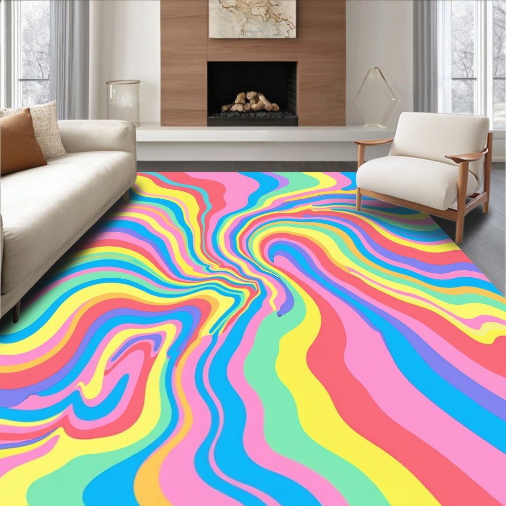 Psychedelic Swirl Rainbow Pattern Rug
