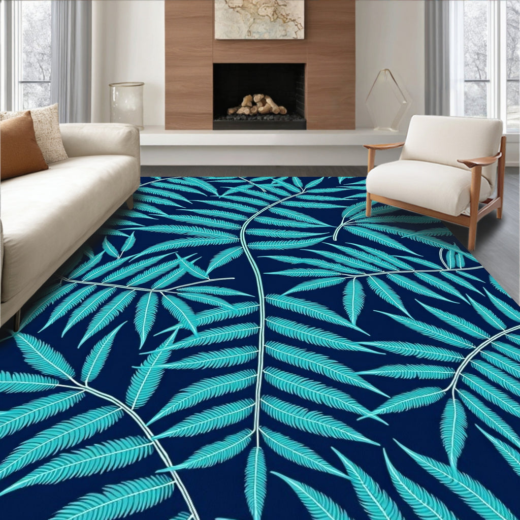 Turquoise Fern Frond Pattern Rug