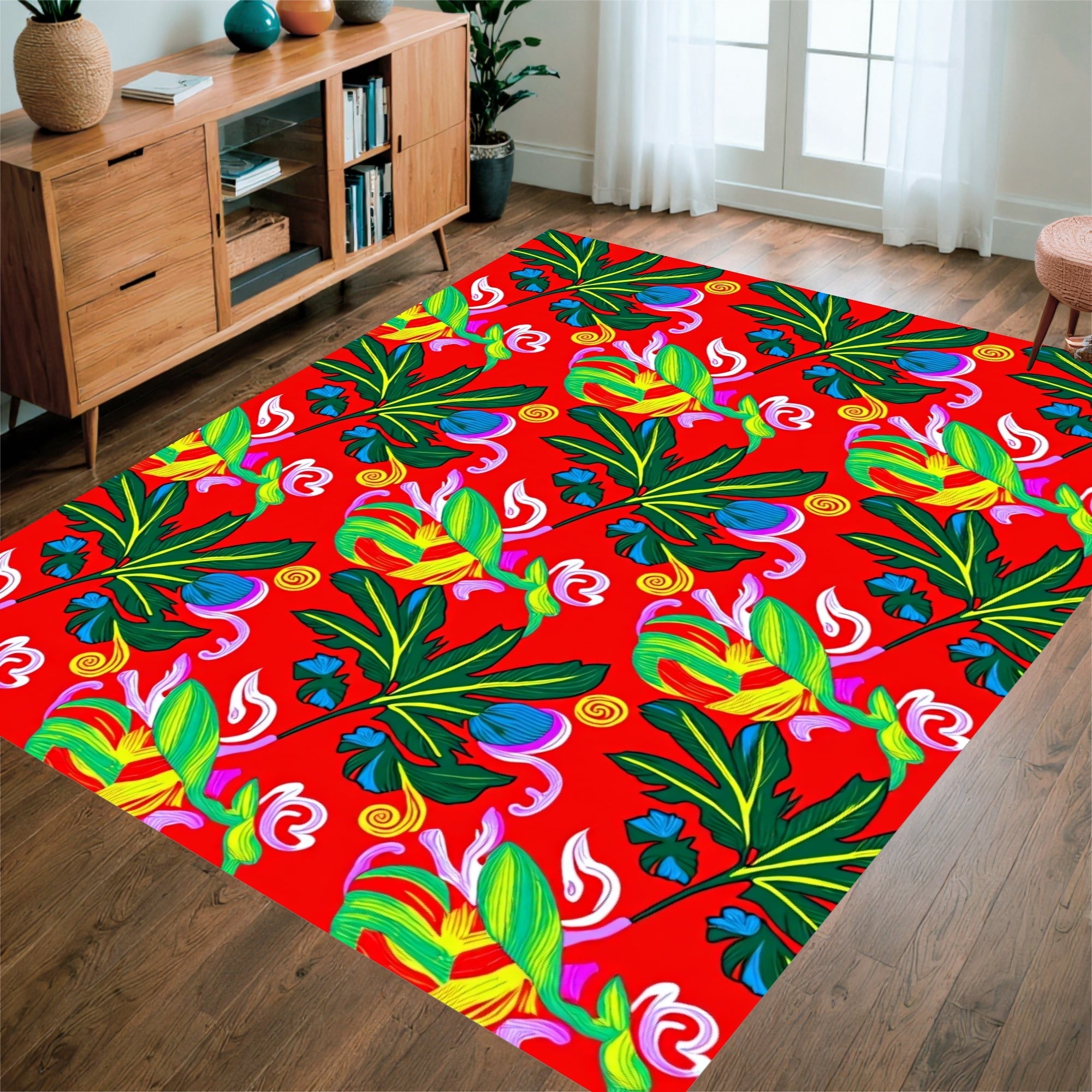 Tropical Floral Swirl Pattern Rug