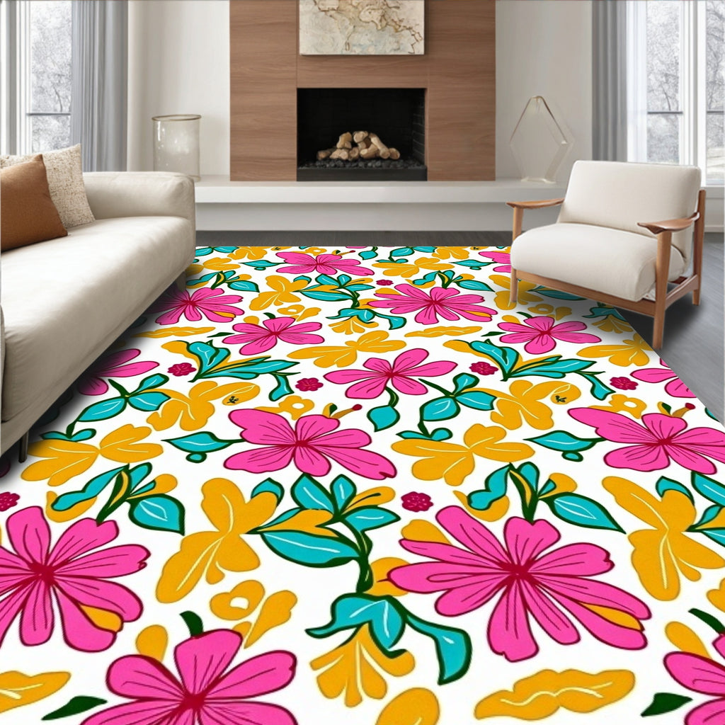 Whimsical Bright Floral Pattern Rug