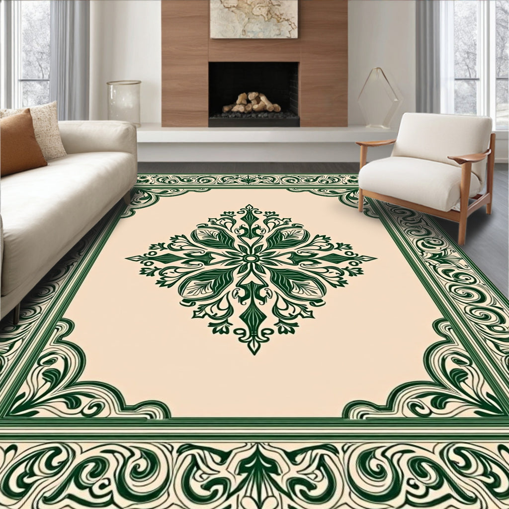 Vintage Green Floral Frame Rug