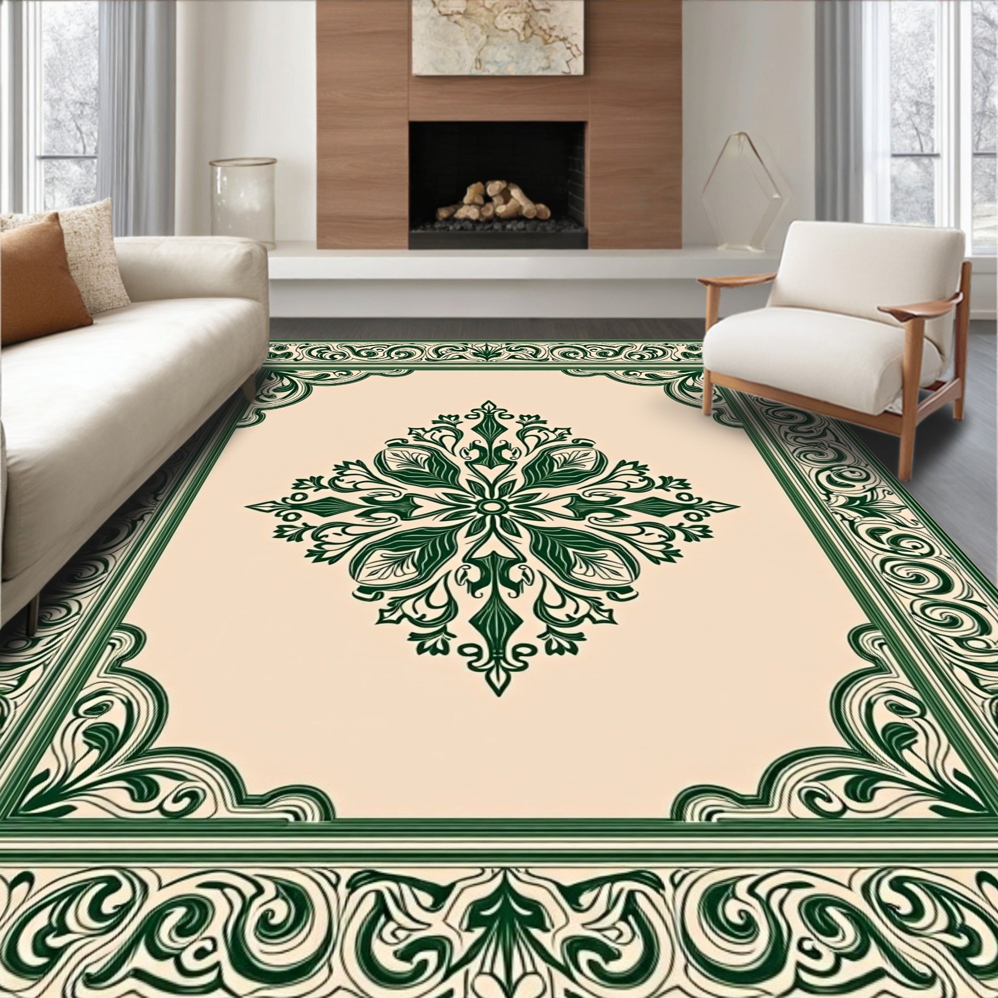 Vintage Green Floral Frame Rug