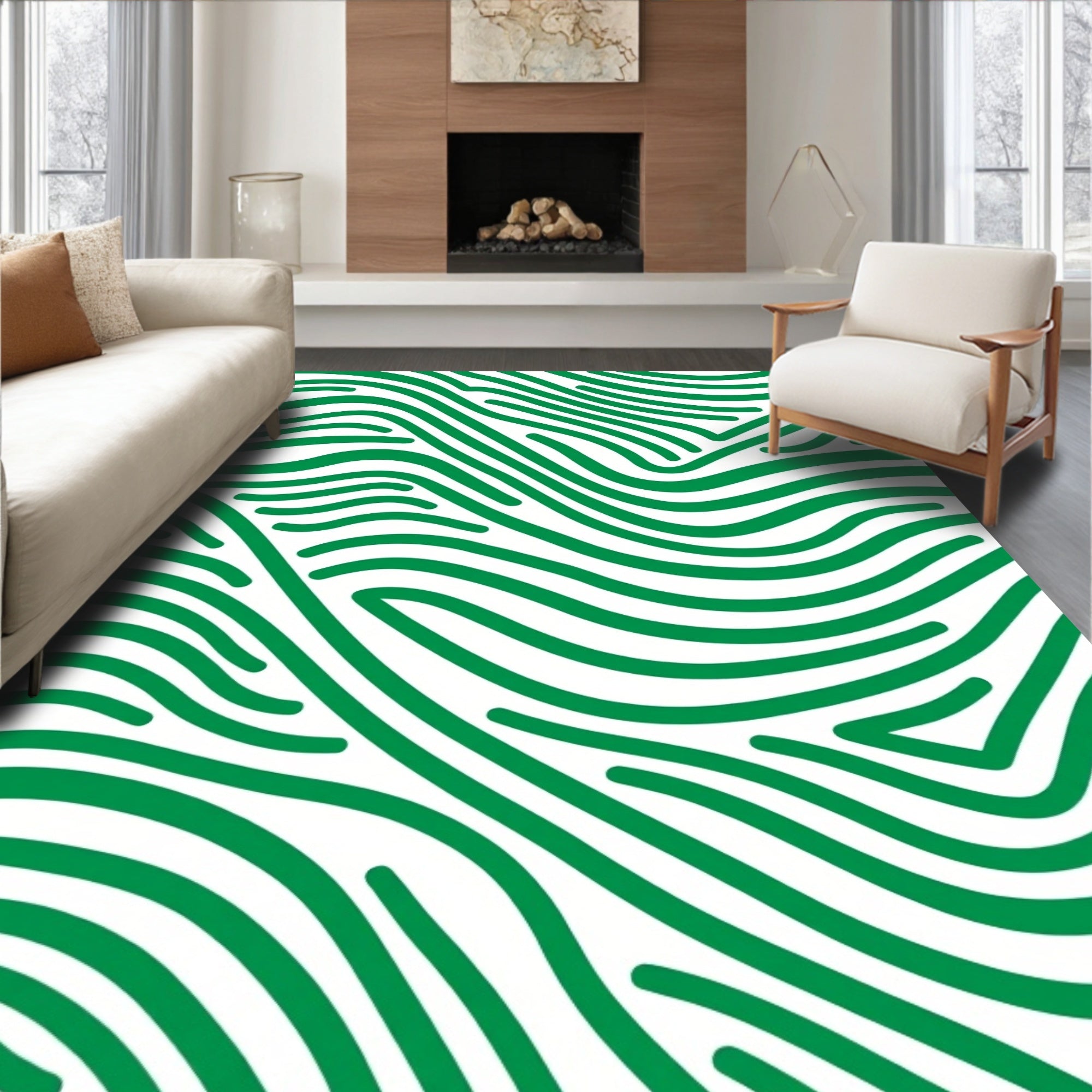 Green Wavy Stripe Abstract Pattern Rug