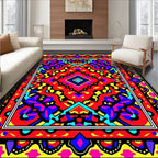 Vibrant Red Blue Yellow Geometric Pattern Rug