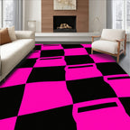 Pink Black Warped Checkerboard Pattern Rug
