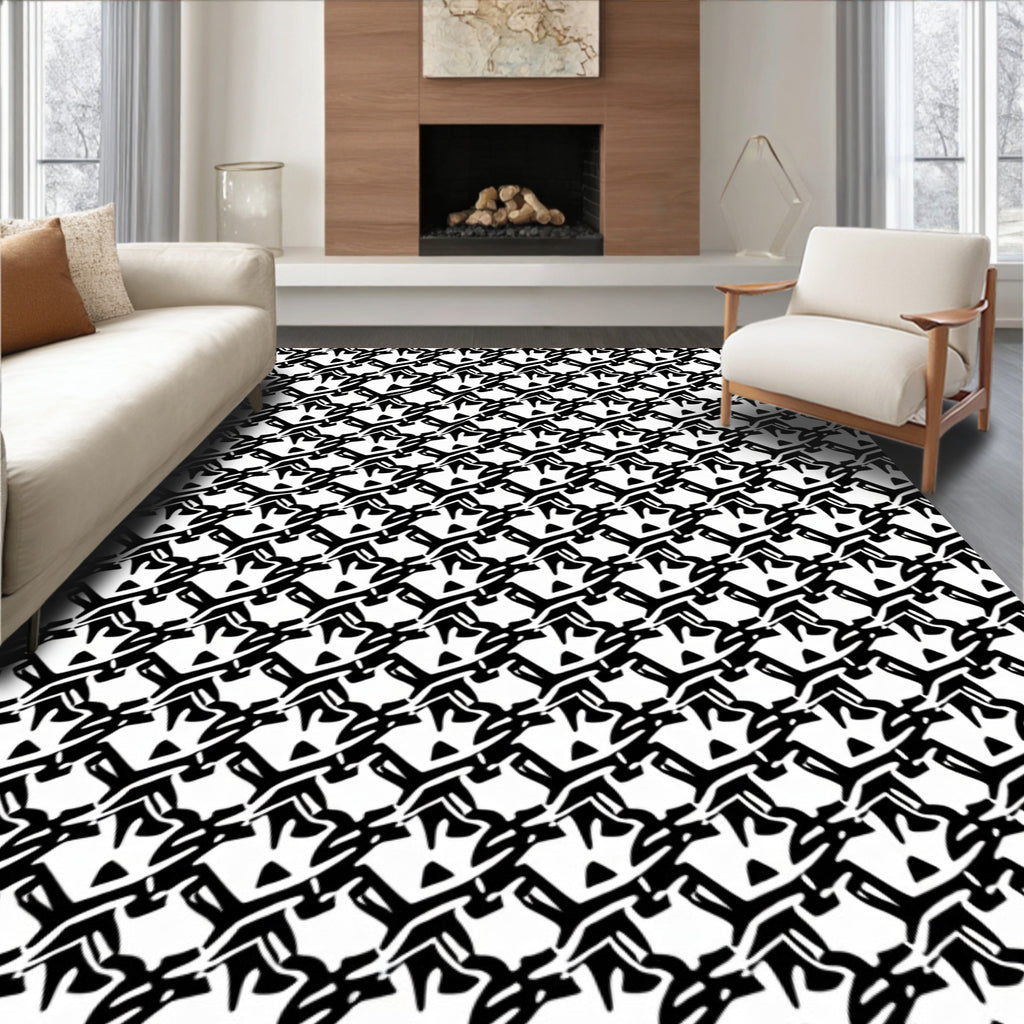 Abstract Black White Geometric Pattern Rug