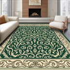 Elegant Green Cream Floral Scroll Rug
