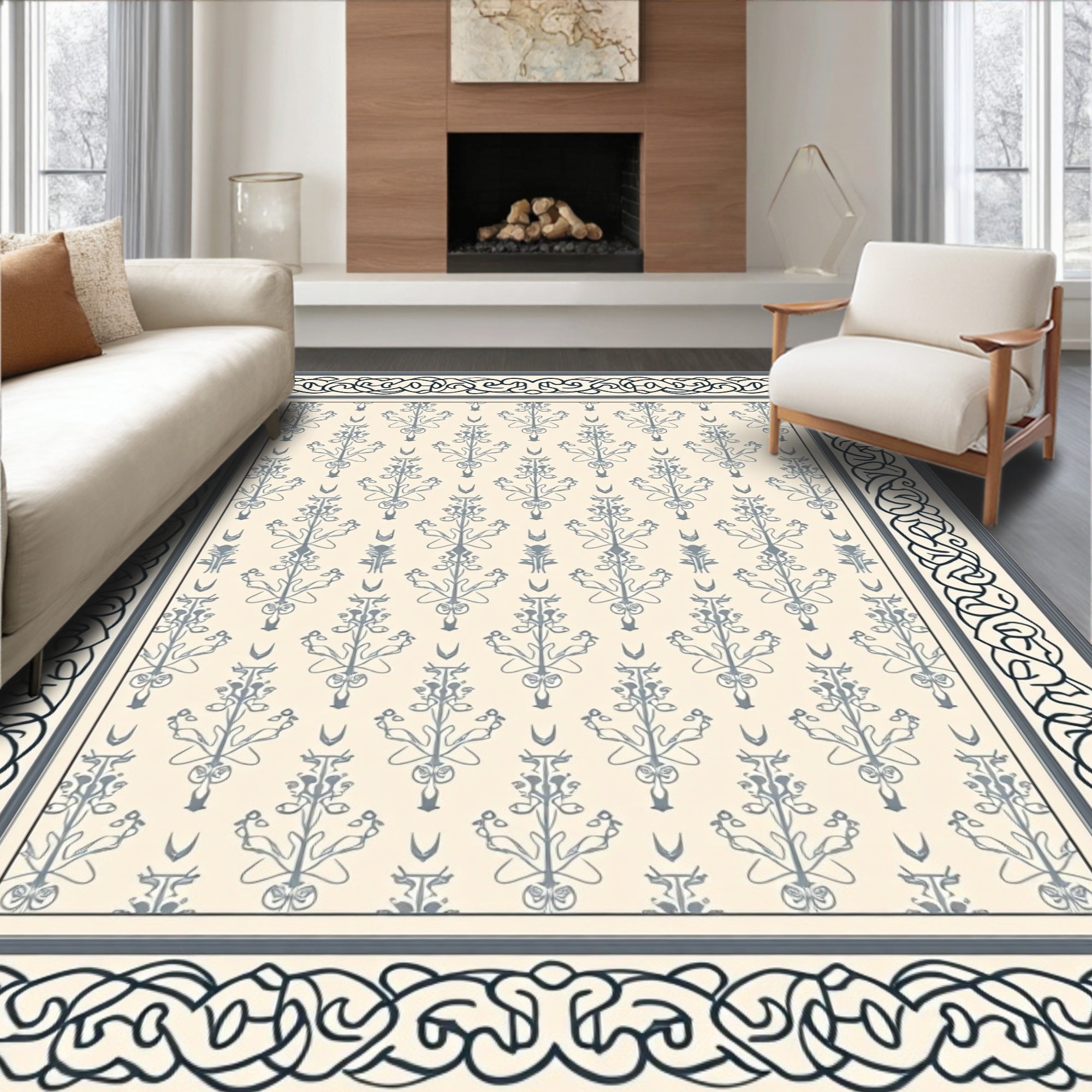Intricate Floral Paisley Cream Pattern Rug