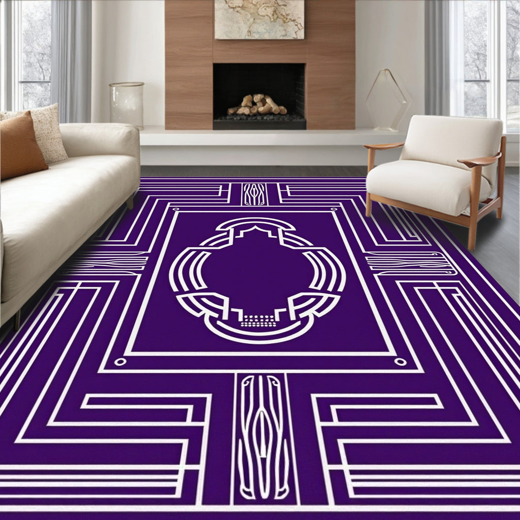 Purple Geometric Frame Design Rug