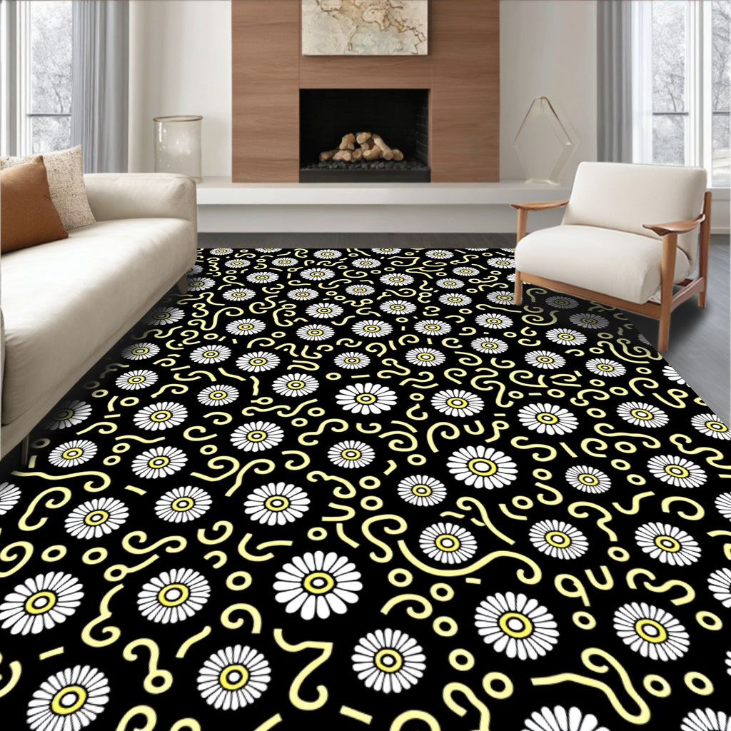 Whimsical Daisy Pattern with Swirls Rug