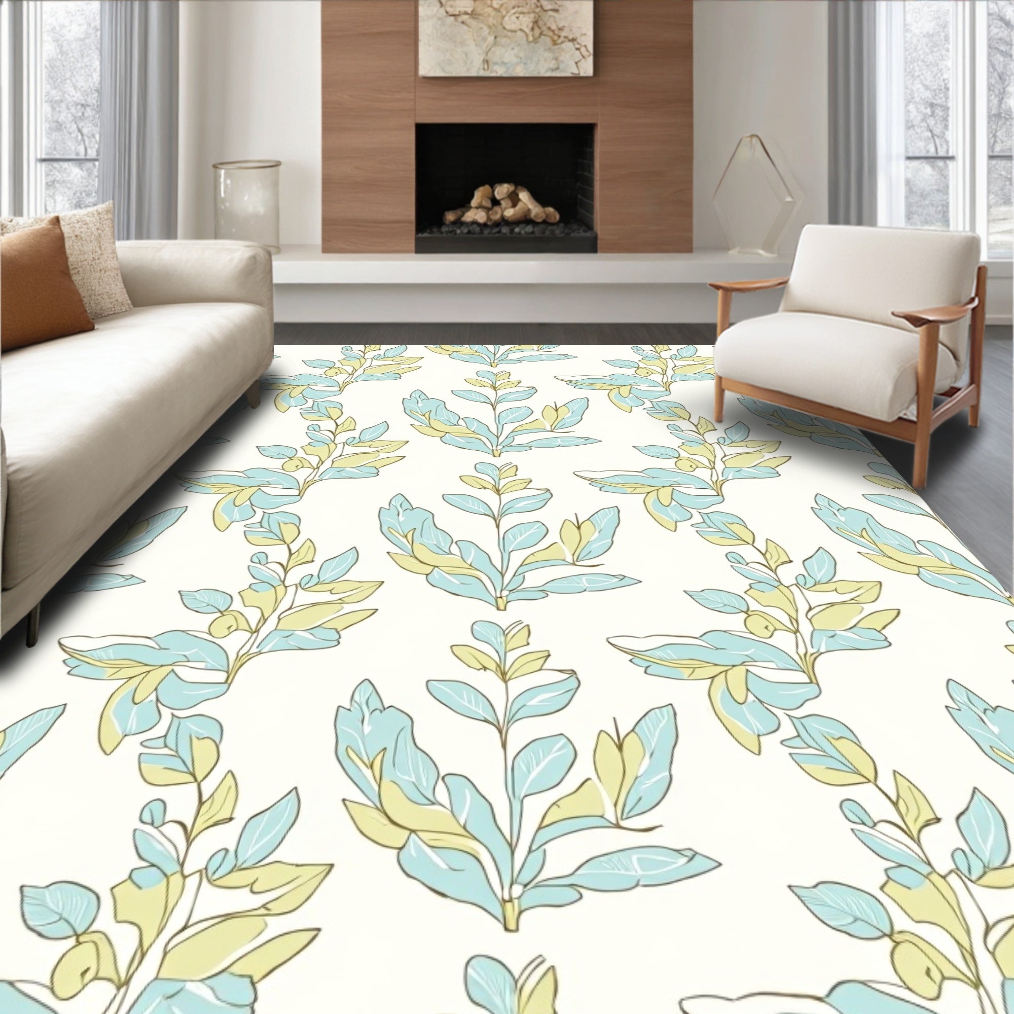 Botanical Branches Pastel Pattern Rug