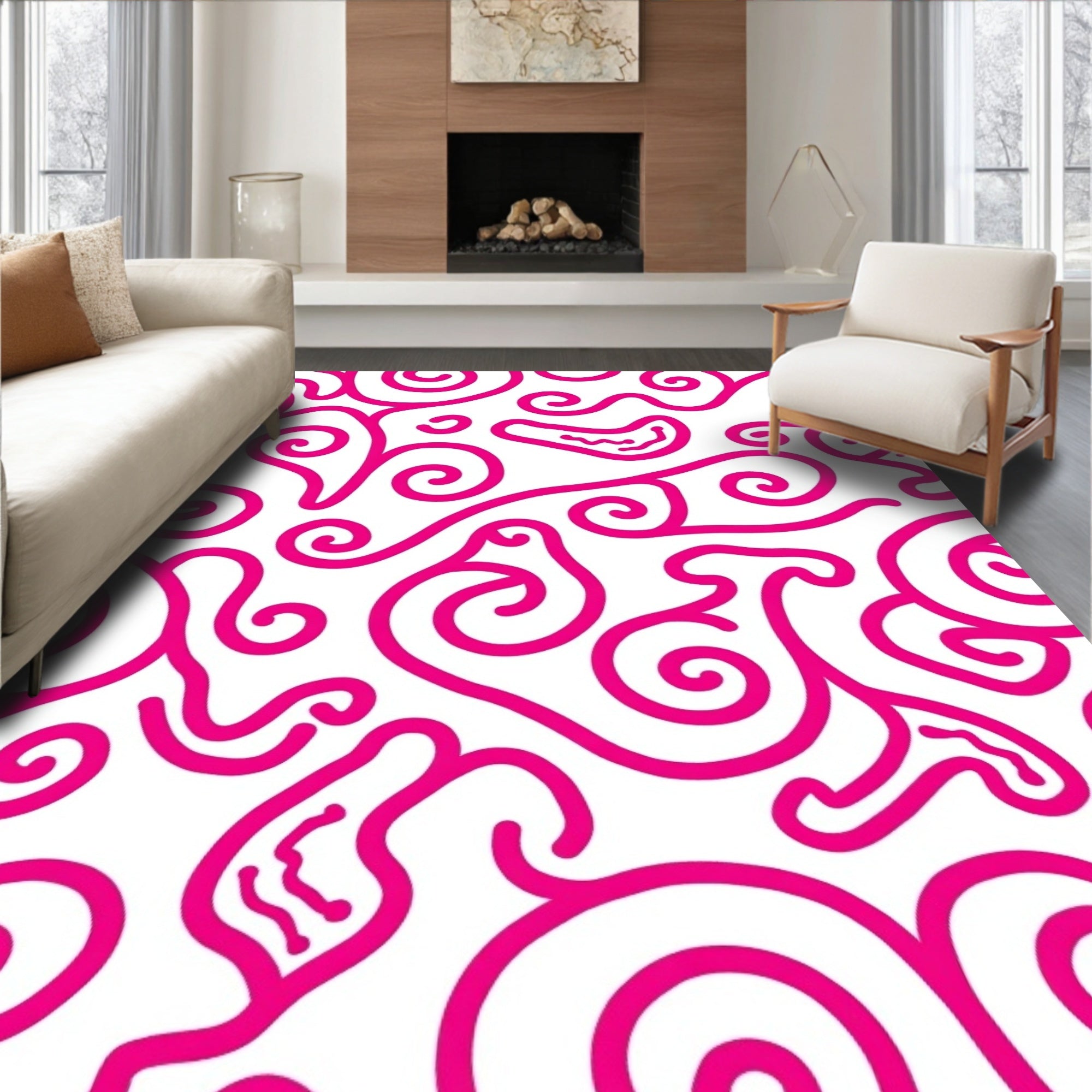Bold Pink Swirl Abstract Design Rug