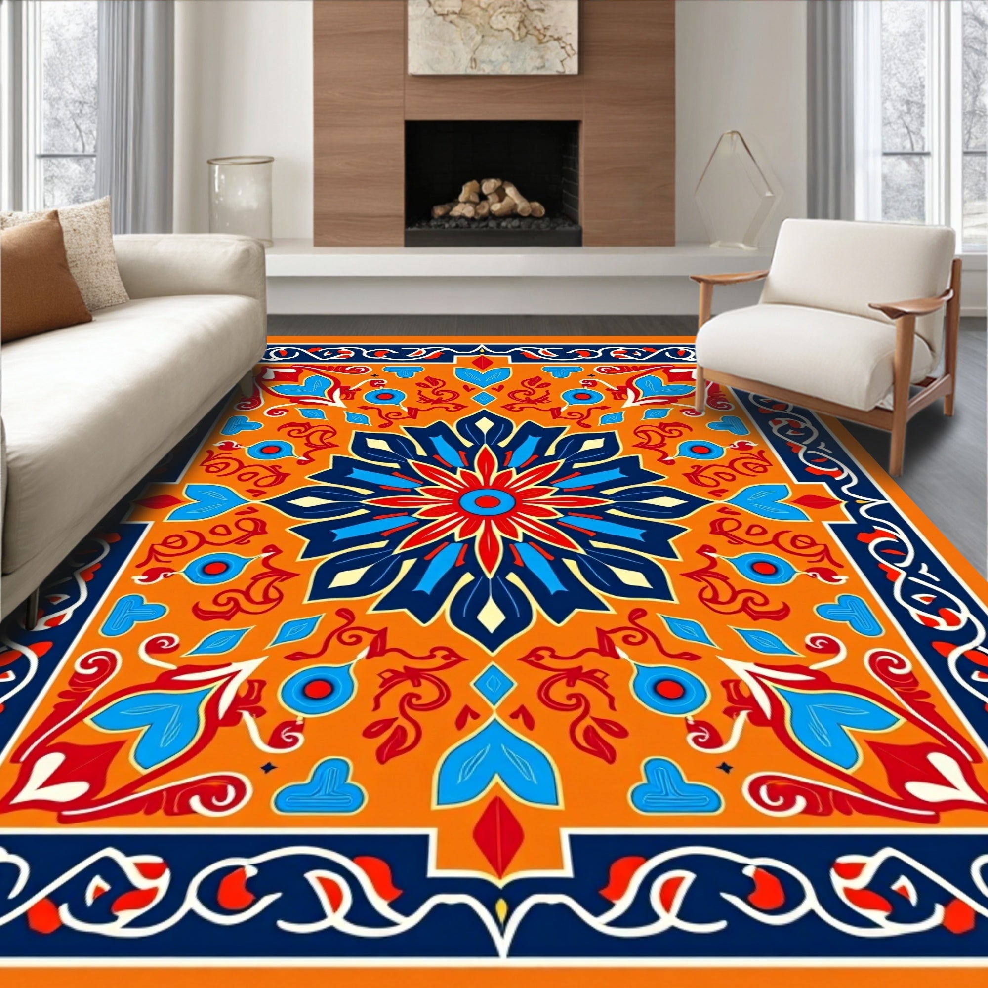 Intricate Geometric Floral Medallion Design Rug