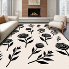 Stylized Black Rose Pattern Rug