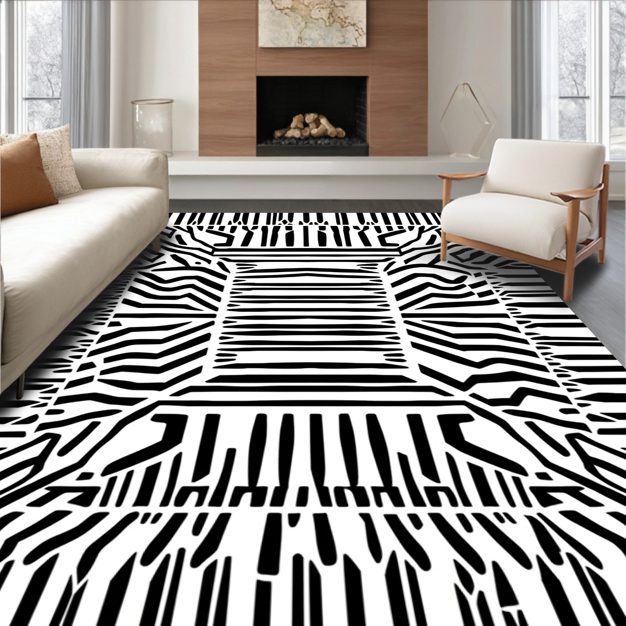 Bold Black White Zebra Print Rug